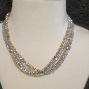 Silver and Gold Necklace, Multi-Strand Necklace, Crystal Necklace, Handmade Necklace, Fire-Polished Bead Necklace, Four Strand Necklace
