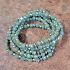 Green Bracelet Multi-Strand Bracelet Stretch Bracelet Glass Bead Bracelet Chunky Bracelet Handmade Bracelet Pearl Bracelet Five Strand