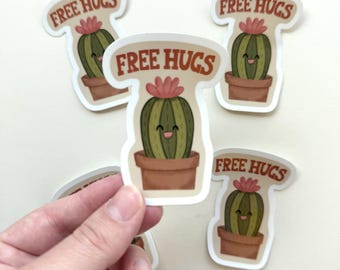 Pegatina de cactus con abrazos gratis / Pegatina de cactus / Arte de cactus / Pegatina de planta / Pegatina de cactus linda / Pegatina de vinilo / Pegatina de planta divertida