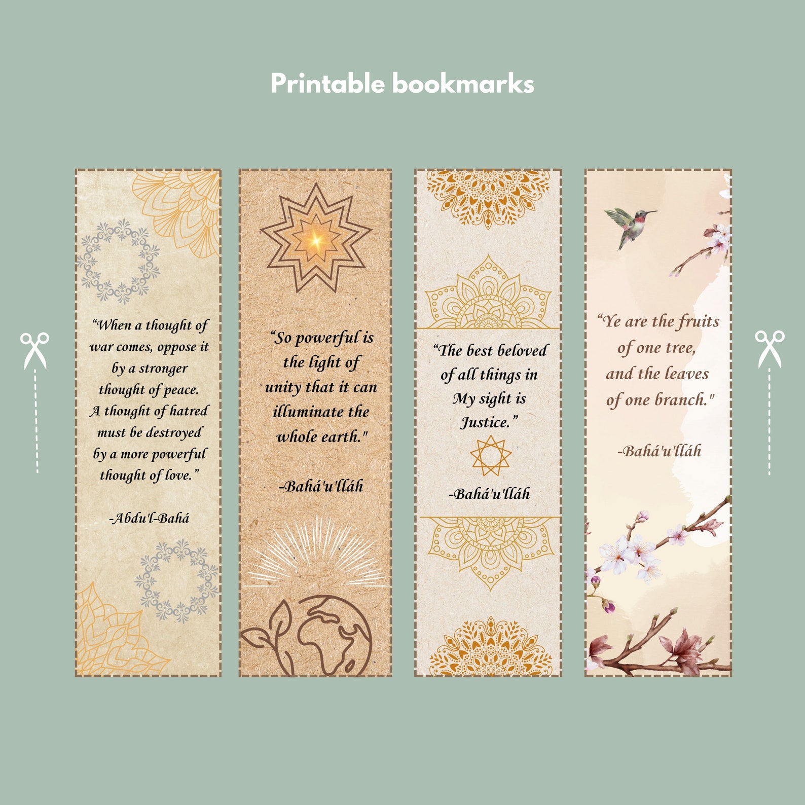 Printable Bahai Inspirational Bookmarks, Bahai Quote Bookmarks, Instant ...