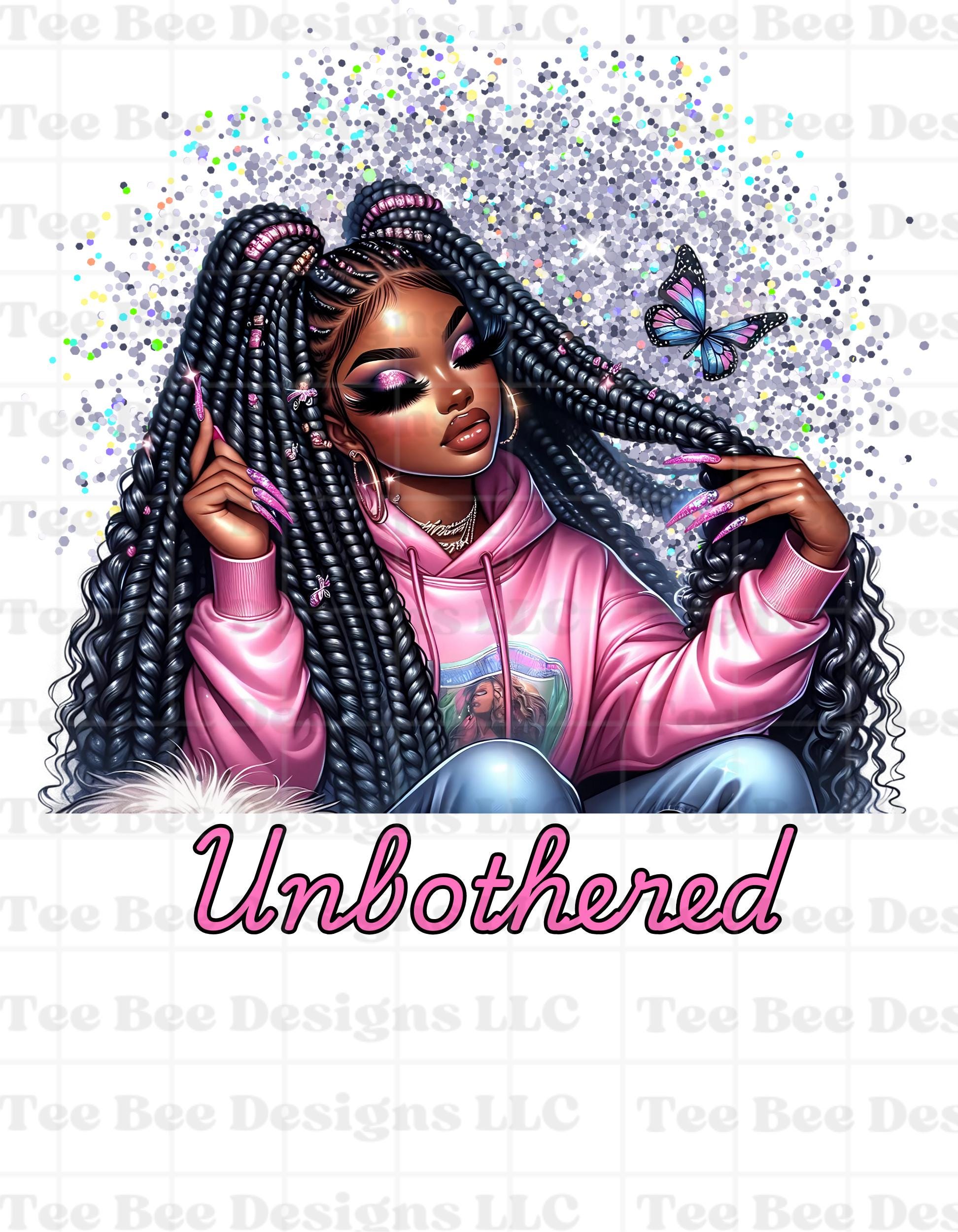 Unbothered Design, PNG T-shirt Design, Girl in Pink Unbothered