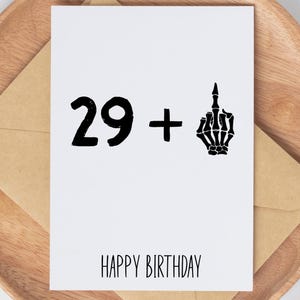 30th birthday card, 29 + middle finger, Funny card for 30th