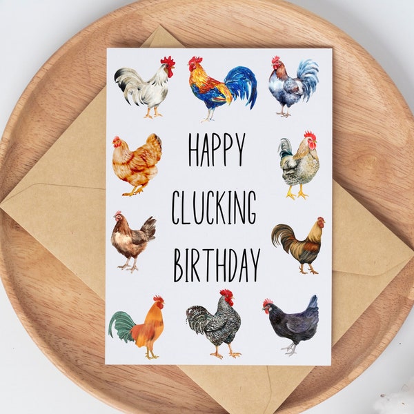 Happy Clucking Birthday Card, Chicken Card, Funny Birthday Card, Chicken Mom Card, Birthday Card for sister, bestfriend, boyfriend, Chicken