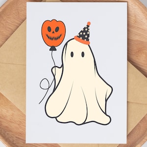Birthday ghost card, Ghostie Party Hat,  spooky bday card, Halloween birthday, Goth Bestic Card, boo basket filler, ghost friend card