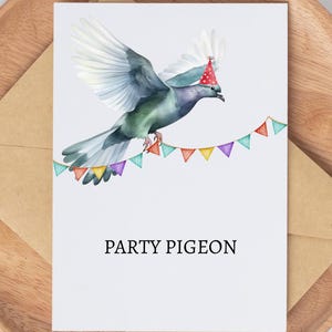 Pigeon Birthday Card, Party Pigeon, Gift for Her, Funny Cards, Birthday Cards