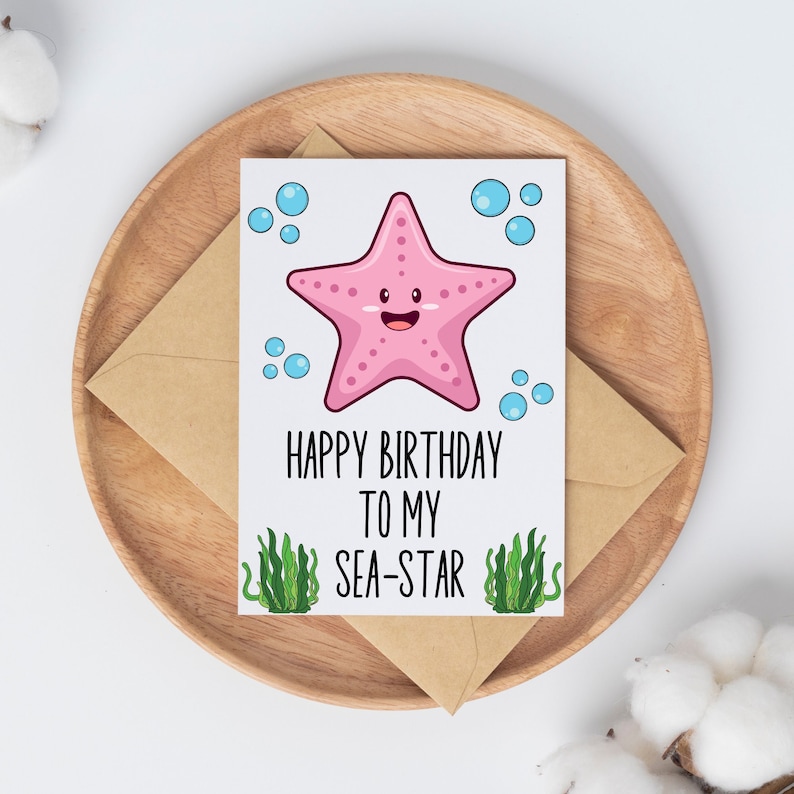 Happy Birthday to My Sea-star, Punny Birthday Card, Birthday Card for