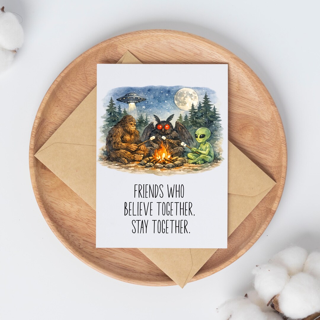 Folklore Card for Friend, Watercolor Cryptid Campfire Card, Bigfoot ...