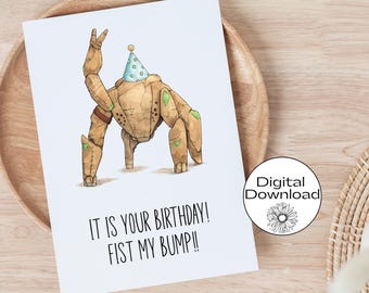 Tarjeta de cumpleaños digital inspirada en Rocky, tarjeta imprimible de Proyecto Ave María, tarjeta de cumpleaños divertida de ciencia ficción, tarjeta "Fist My Bump", tarjeta de cumpleaños para nerds