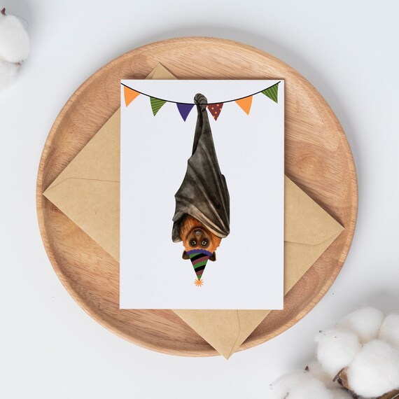 Cute Spooky Bat Birthday Card, Halloween Party, Summerween Birthday