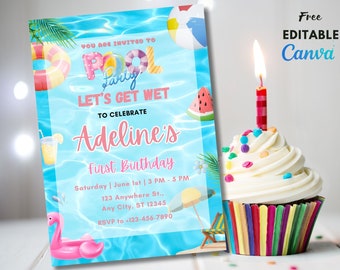 Pool Party Editable Invitation, Summer Birthday Party Evite, Text Invitation, Pool Party Invitation, Electronic Invite, Digital Invitation