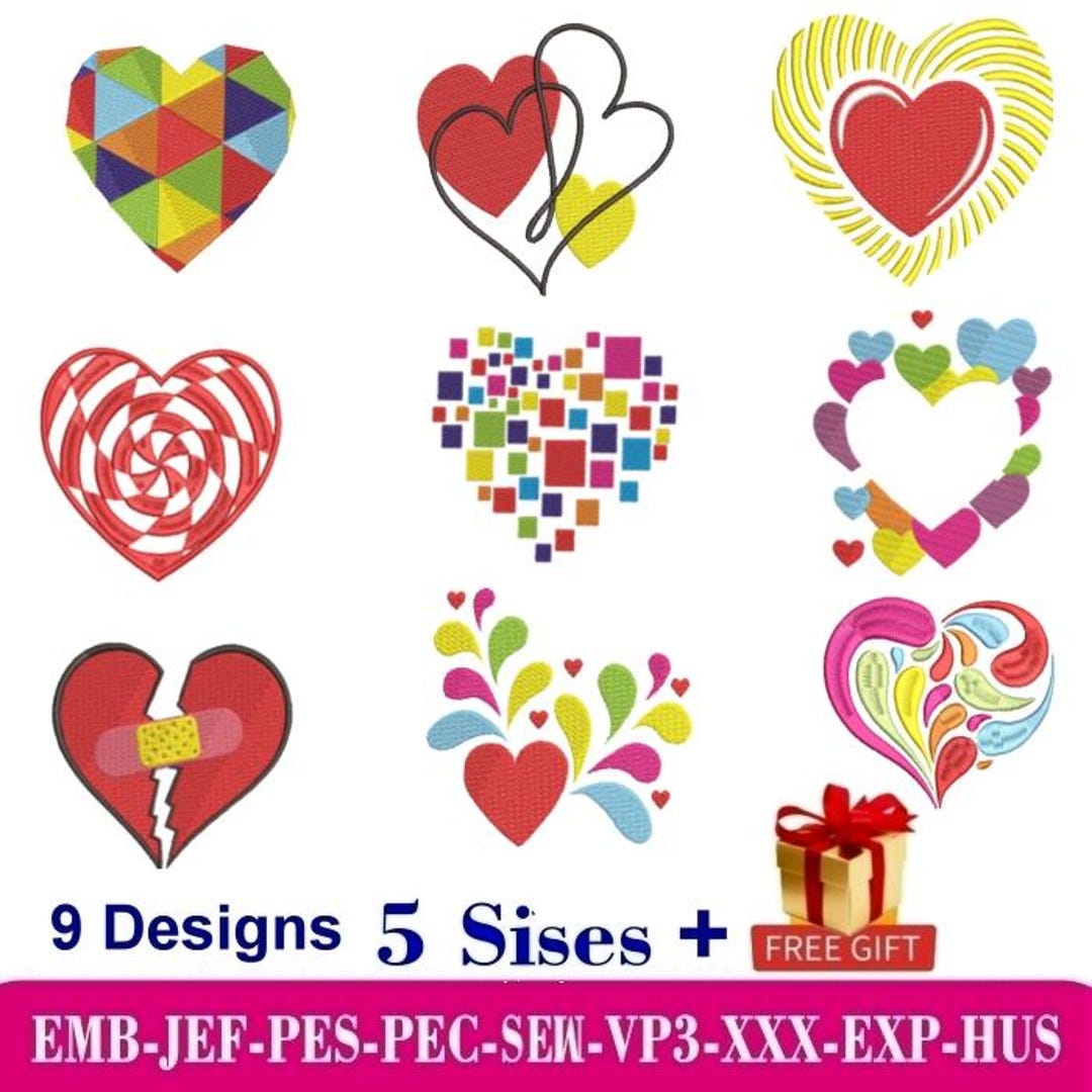 Beautiful Mutiheart Machine Embroidery Design, Multicolor Heart Pattern ...