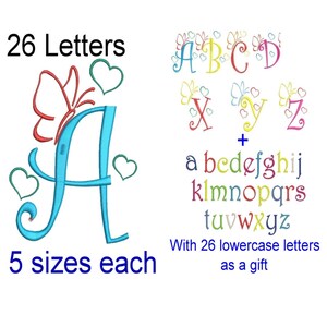 Charming Monogram Alphabet 26 Machine Embroidery Designs Adorned with Beautiful Butterflies and Lovely Hearts