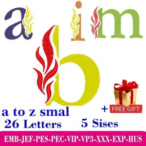 Bezauberndes Monogramm, wunderschöner Alphabet-Feuerbuchstabe A bis Z in Kleinbuchstaben mit Flammen-Maschinenstickmuster
