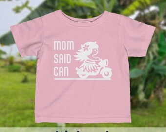 Jersey T-shirt met Hawaï-thema voor baby's en peuters "Mom Said Can"