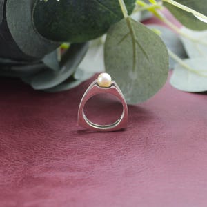 Handmade Sterling Silver and Pearl Gallery Ring, Unique Statement Ring, Cocktail Ring, Handcrafted one of a kind gift, size 7.5