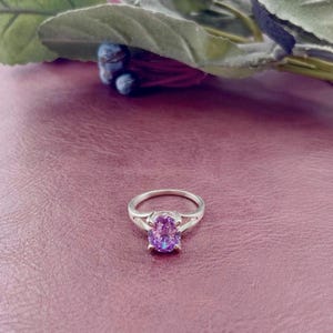 Solitaire statement ring, sterling silver,  lavender cubic zirconia size 7.5, elegant modern gift for her, versatile sleek jewelry