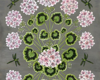 Geraniums and Dragonflies - Print