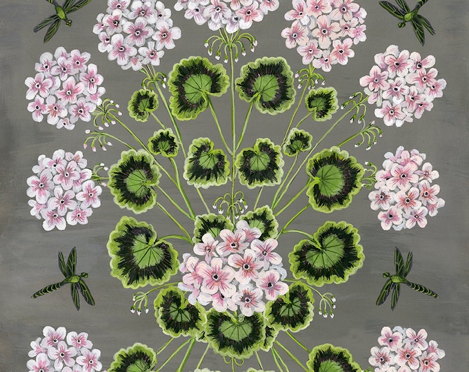 Geraniums and Dragonflies - Print