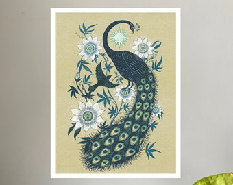 Peacock and Passionflower - Print