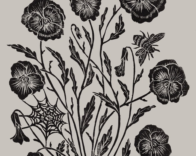 Pansies with Bumblebees - Print