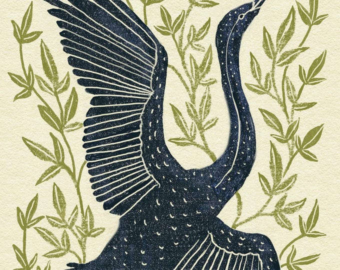 Crane in Vines - Dusk - Art Print