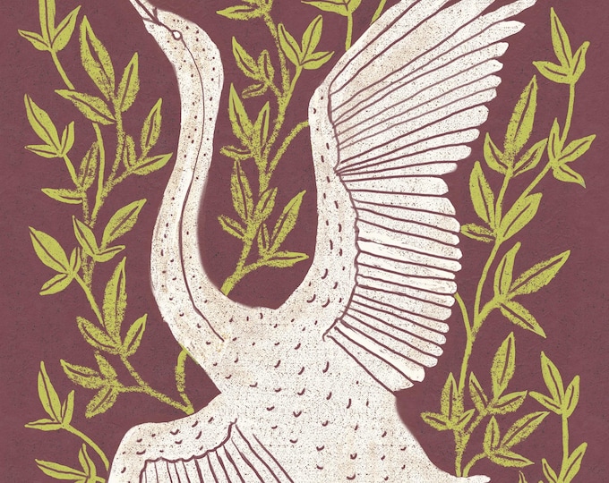 Crane in Vines - Night - Art Print