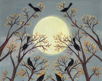 Blackbirds and the Full Moon - Print