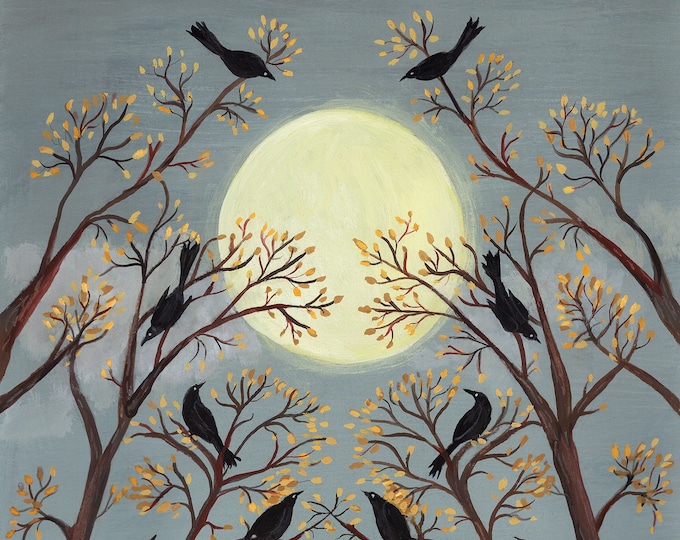 Blackbirds and the Full Moon - Print
