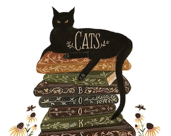 Cats, Books and a Garden - Print