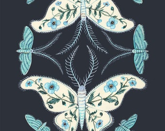 Blue Poppy Moths - Print