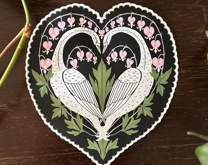 Swan Love on Black - Sticker