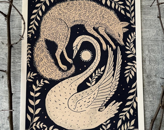 Fox and Swan - Art Print