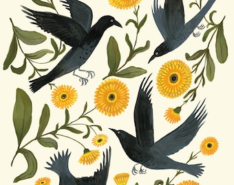 Calendula Crows - Print