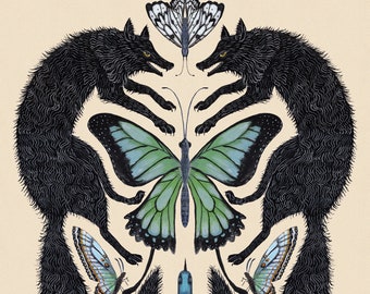 Wolves, Butterflies and Birds - Print