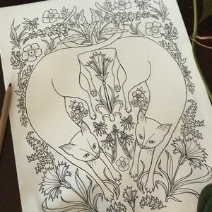 Cats in the Garden Coloring Page - Two Cats in the Garden - Digital Download
