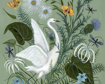 Egret with Thistle - Print