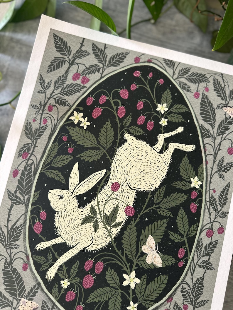 Raspberry Rabbit - Rabbit Art Print - Etsy