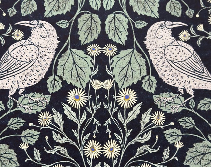 Between Blue - Botanical Crow Art - Art Print
