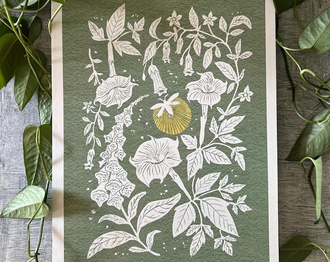 Glow - White on Green - Botanical Art - Art Print