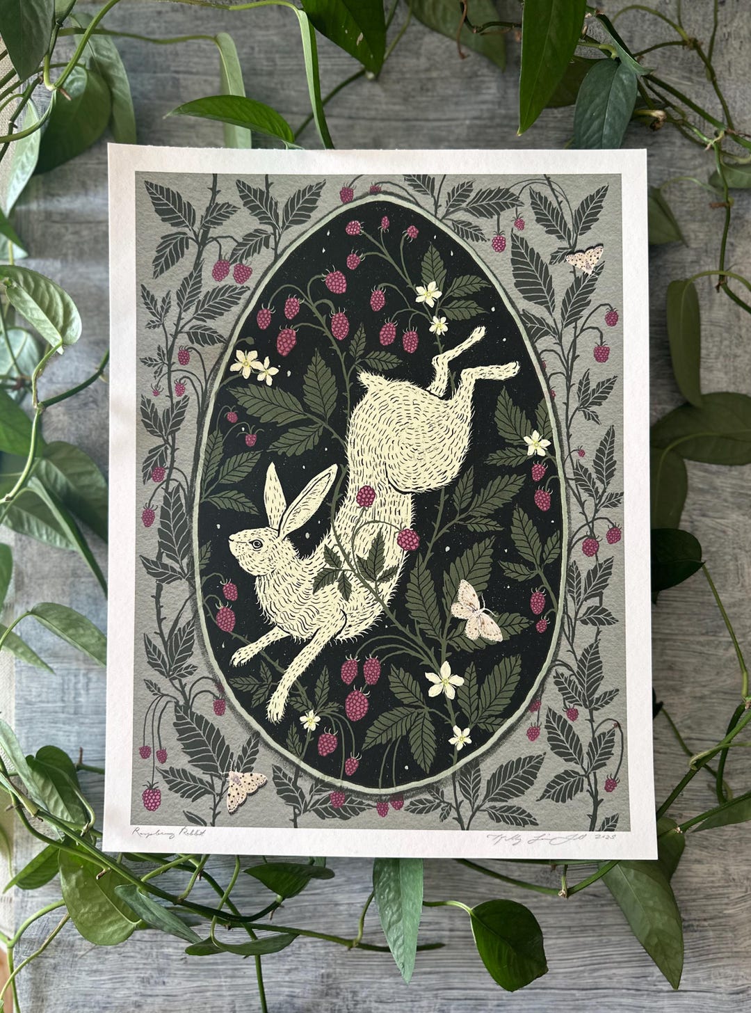 Raspberry Rabbit - Rabbit Art Print - Etsy