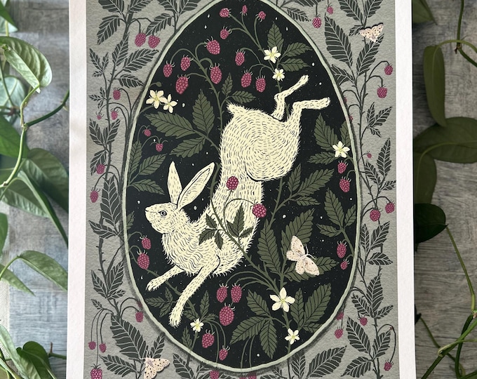 Raspberry Rabbit - Rabbit Art Print