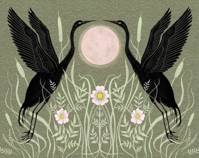 Pink Egret Moon - Print