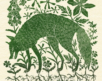 Above and Below - Green on Cream - Print