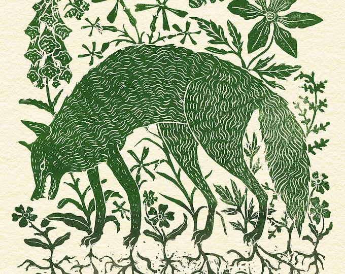 Above and Below - Green on Cream - Print
