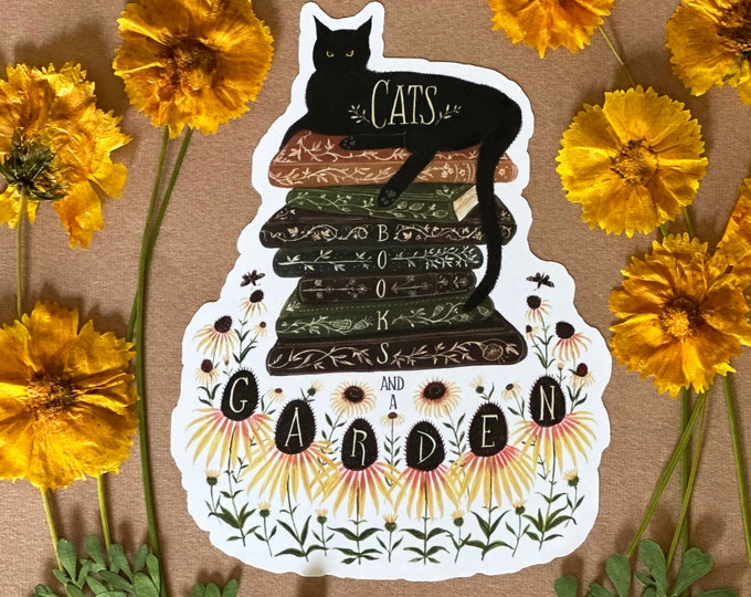 Cats, Books and a Garden - Sticker
