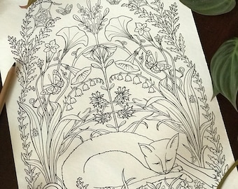 Cats in the Garden Coloring Page - Asleep in the Garden - Digital Download