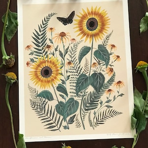 Sunflower and Ferns Print image 2