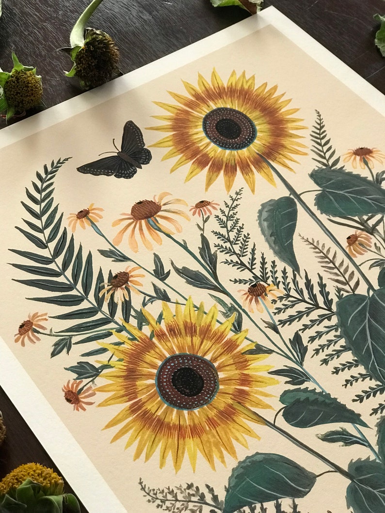 Sunflower and Ferns Print image 3