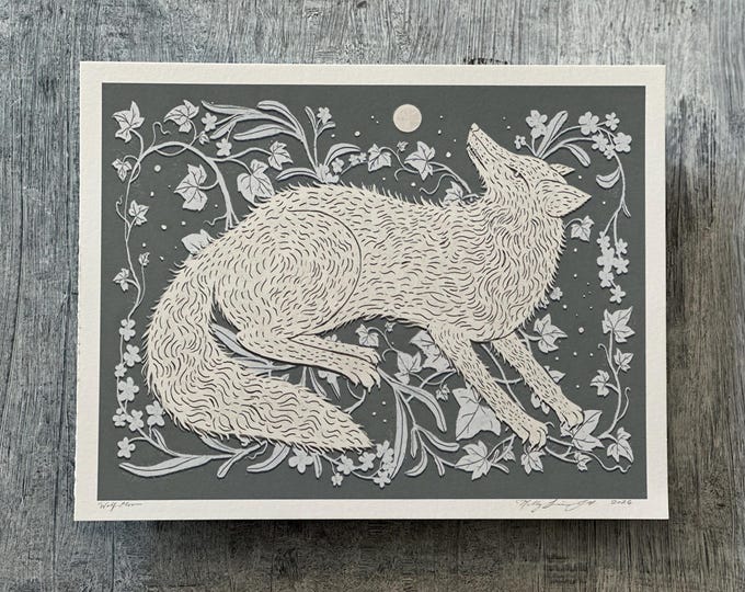 Wolf Moon - Botanical Wolf Art - Art Print
