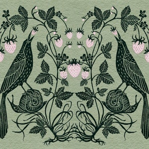 Birds and Snails with Strawberries - Print